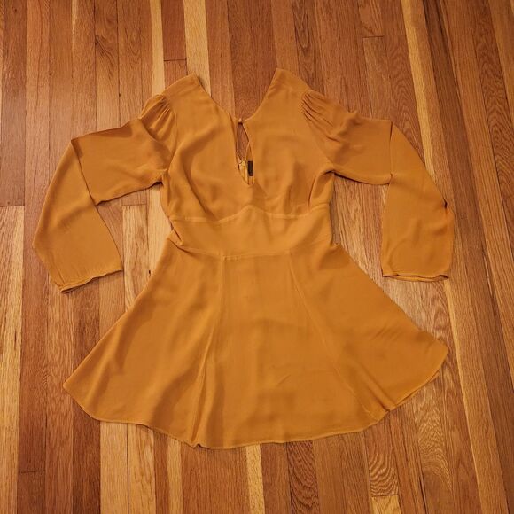 Reformation Delancey Rare Goldenrod Mustard Longsleeve Keyhole Mini Flare Sz 12 - Picture 5 of 13